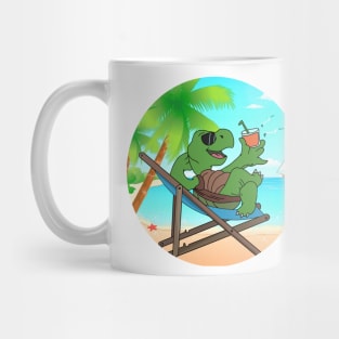 Turtle Chilling At Beach With Sunset Comic Style Mug